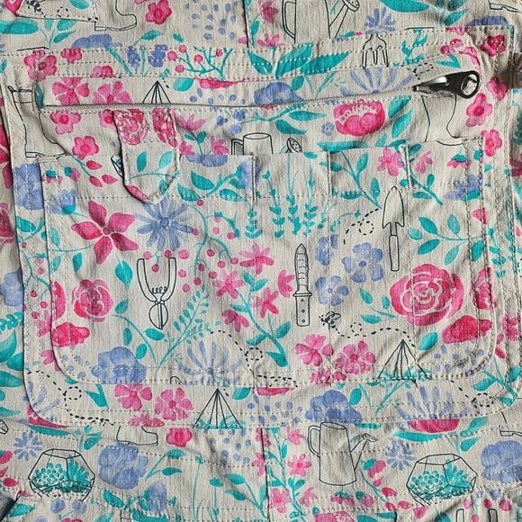 Duluth Trading Heirloom Gardening Floral Garden Print Short Overalls Shorts S - Picture 10 of 10